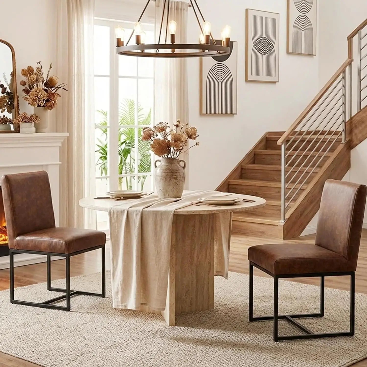 Monroe Mid-Century Linen Dining Chairs with Gold Frame