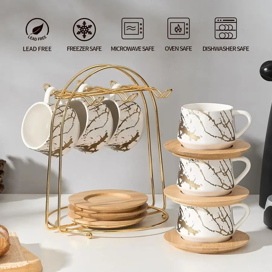 Café Lumière Ceramic Espresso Cup Set with Metal Stand
