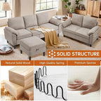 Beige Sectional Sofa & Loveseat Set with Storage Ottoman