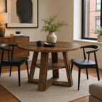 Modern Farmhouse 43'' Round Dining Table with Sturdy Wooden Pedestal, Extra Storage Shelf, Space-Saving for Kitchen & Dining Room, Seats 2-4，(Only table)