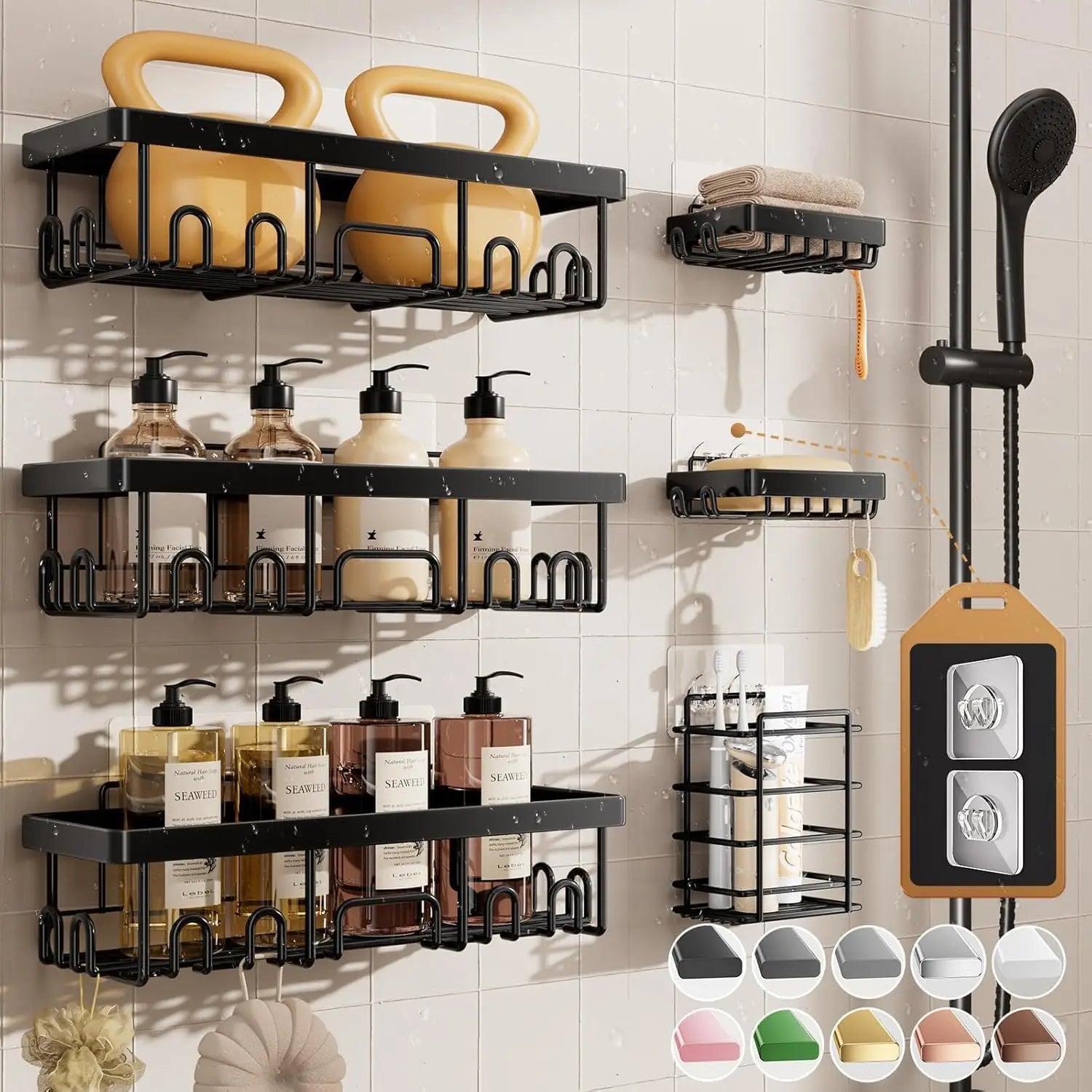 HavenHarbor 6-Piece Adhesive Shower Caddy Organizer Set