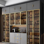 Luxury Wooden Wine Display Cabinet with Tempered Glass Doors & 5-Tier Storage
