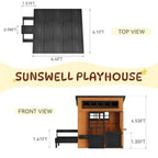 Modern Wooden Outdoor Playhouse with Play Kitchen & Activity Table