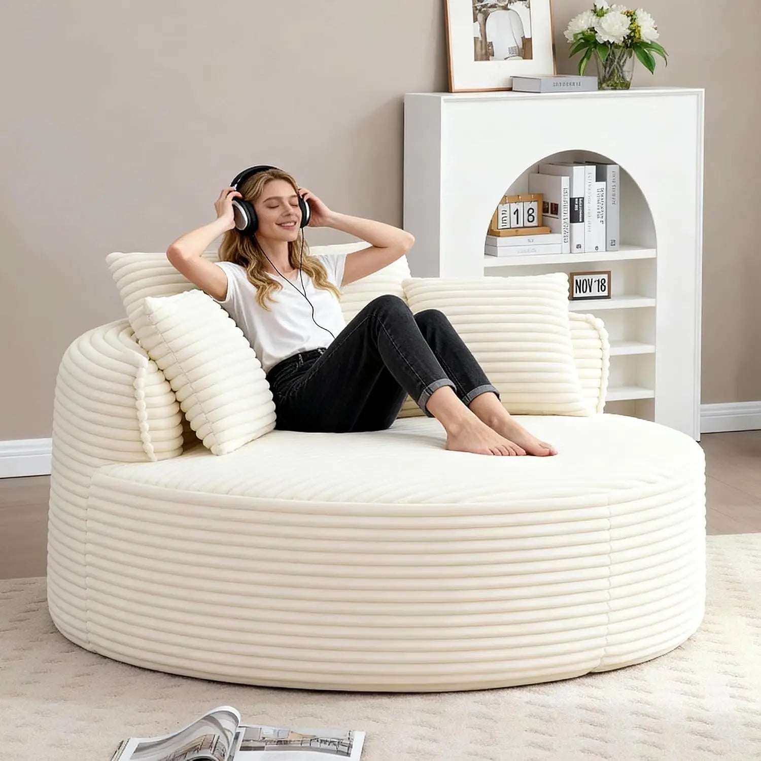 Oversized Round Corduroy Cloud Lounge Chair