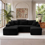 94.5" U-Shaped Sectional Sofa with Deep Seat, No Assembly Modular Cloud Couch in Corduroy Fabric with Ottoman, Space-Saving Sleeper for Living Room Bedroom Apartment, Black