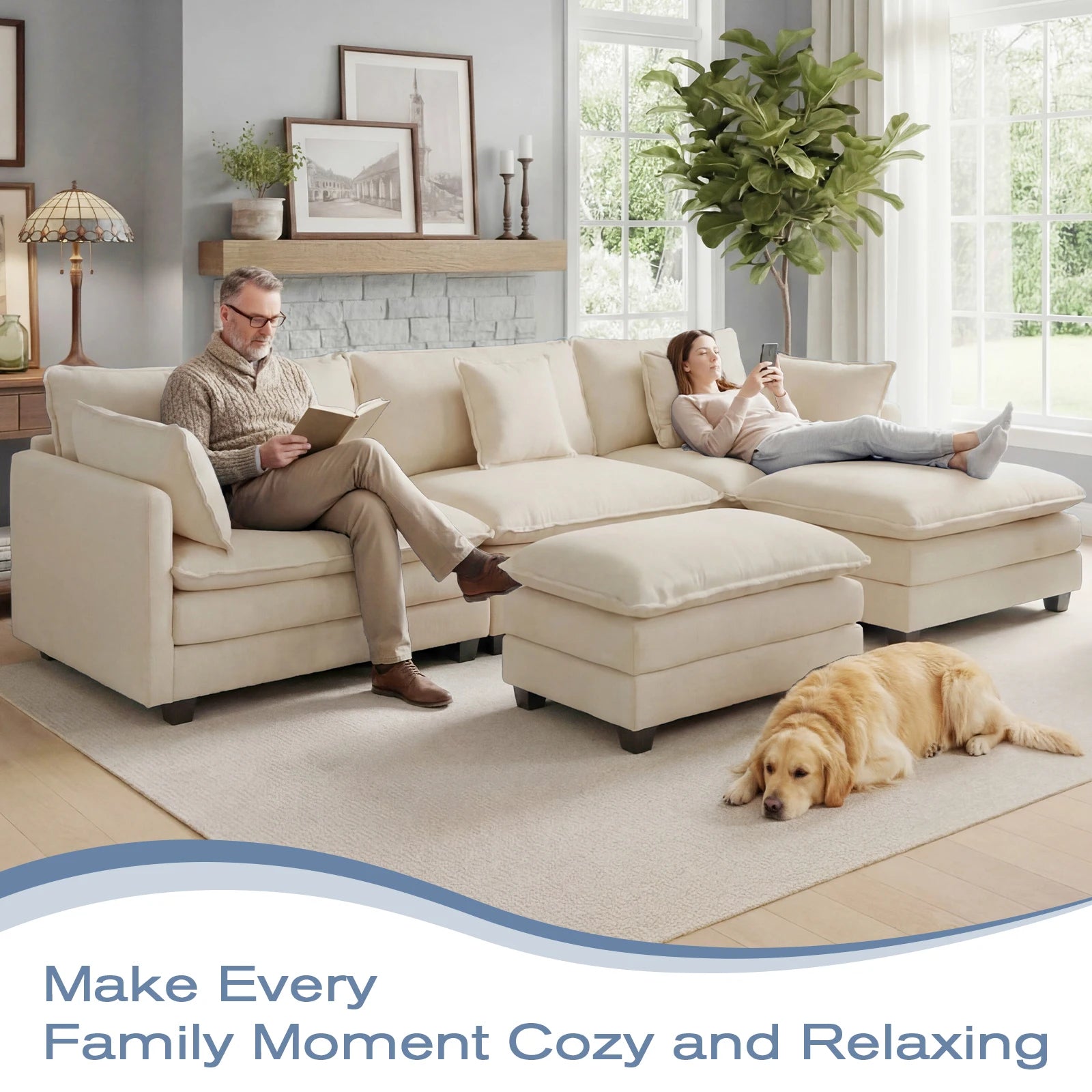 Modular Cloud Sectional Sofa with Ottoman