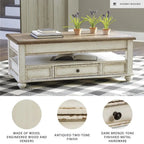 Realyn Vintage Farmhouse Lift-Top Coffee Table with Storage Drawer