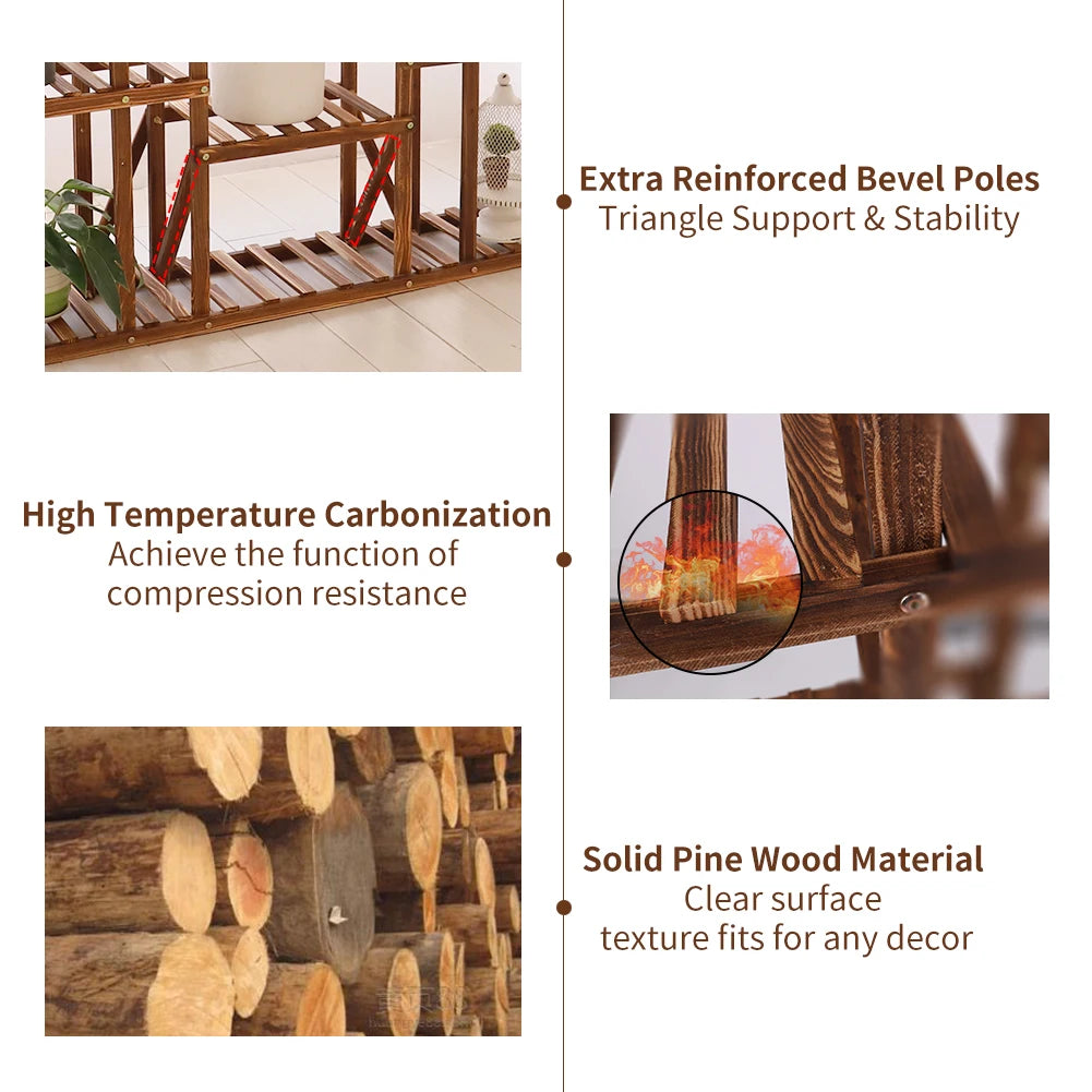 Evergrove 11-Tier Carbonized Wood Plant Display Shelf