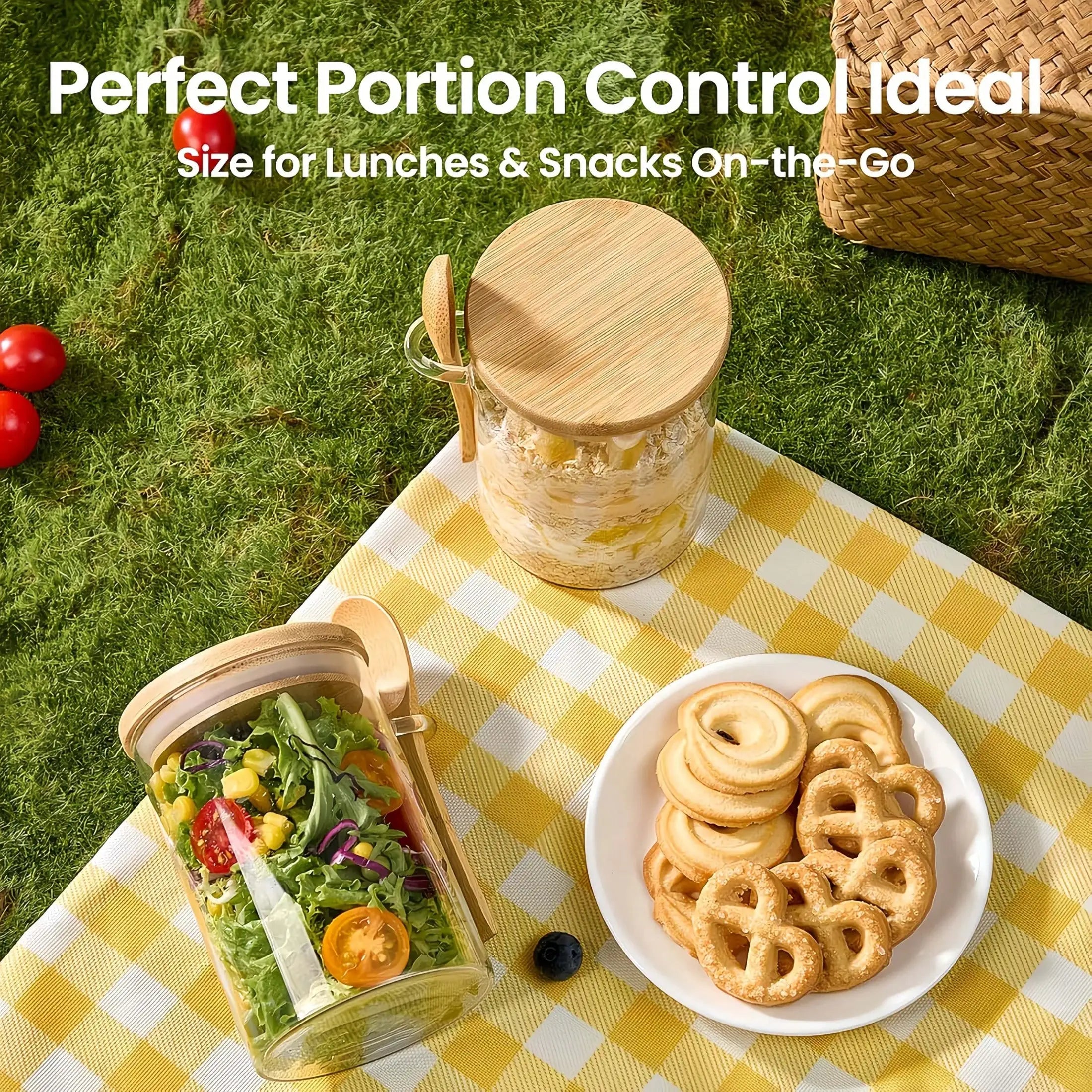 PurePantry 4-Piece Glass Food Storage Jar Set with Bamboo Lids & Spoons