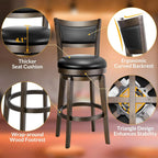 Swivel Bar Stools Set of 2, 26 Inch Counter Height Barstools | Black Faux Leather, High Backrest, Solid Rubberwood Frame
