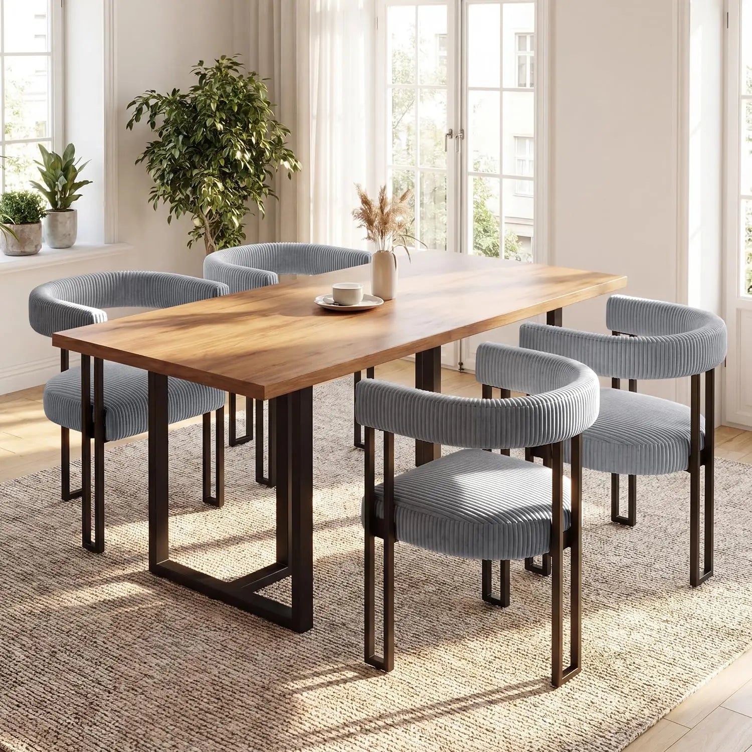 Boucle Dining Chair Set of 4 Corduroy Upholstered Dining Room Chairs Kitchen Chairs with Metal Legs Mid Century Modern, Custom