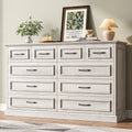 Rustic 10-Drawer Wood Dresser with Metal Handles – 55 Inch