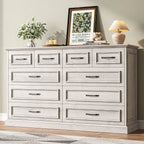 Rustic 10-Drawer Wood Dresser with Metal Handles – 55 Inch