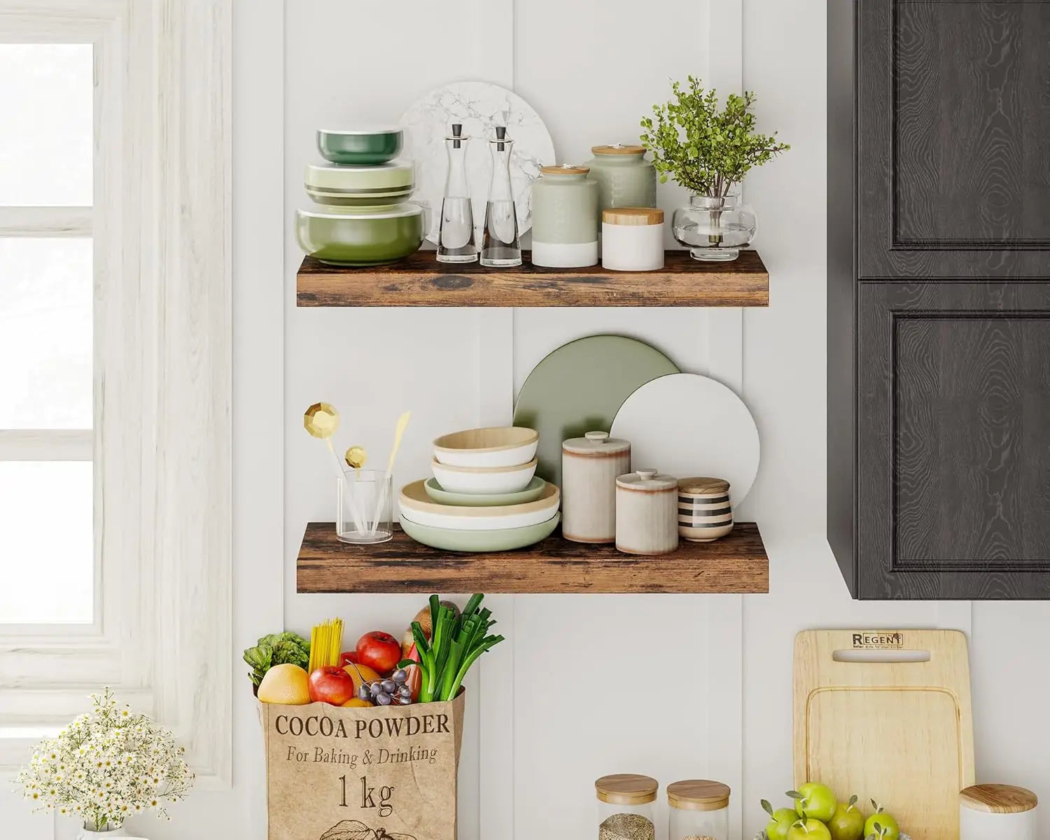 Haven Heritage Rustic Floating Wall Shelves – Set of 6