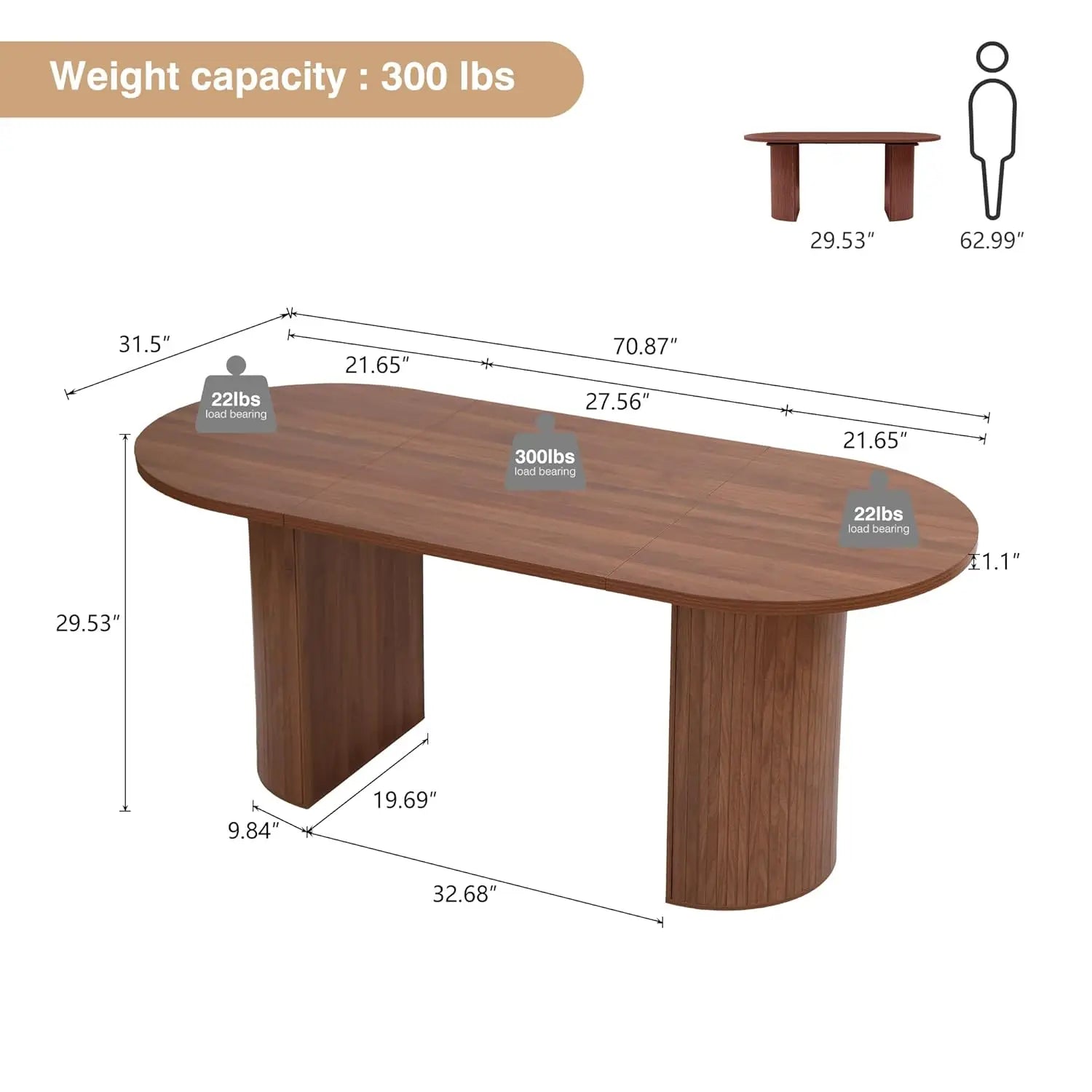 Heritage Ridge Oval Farmhouse Dining Table – 70.8 Inch