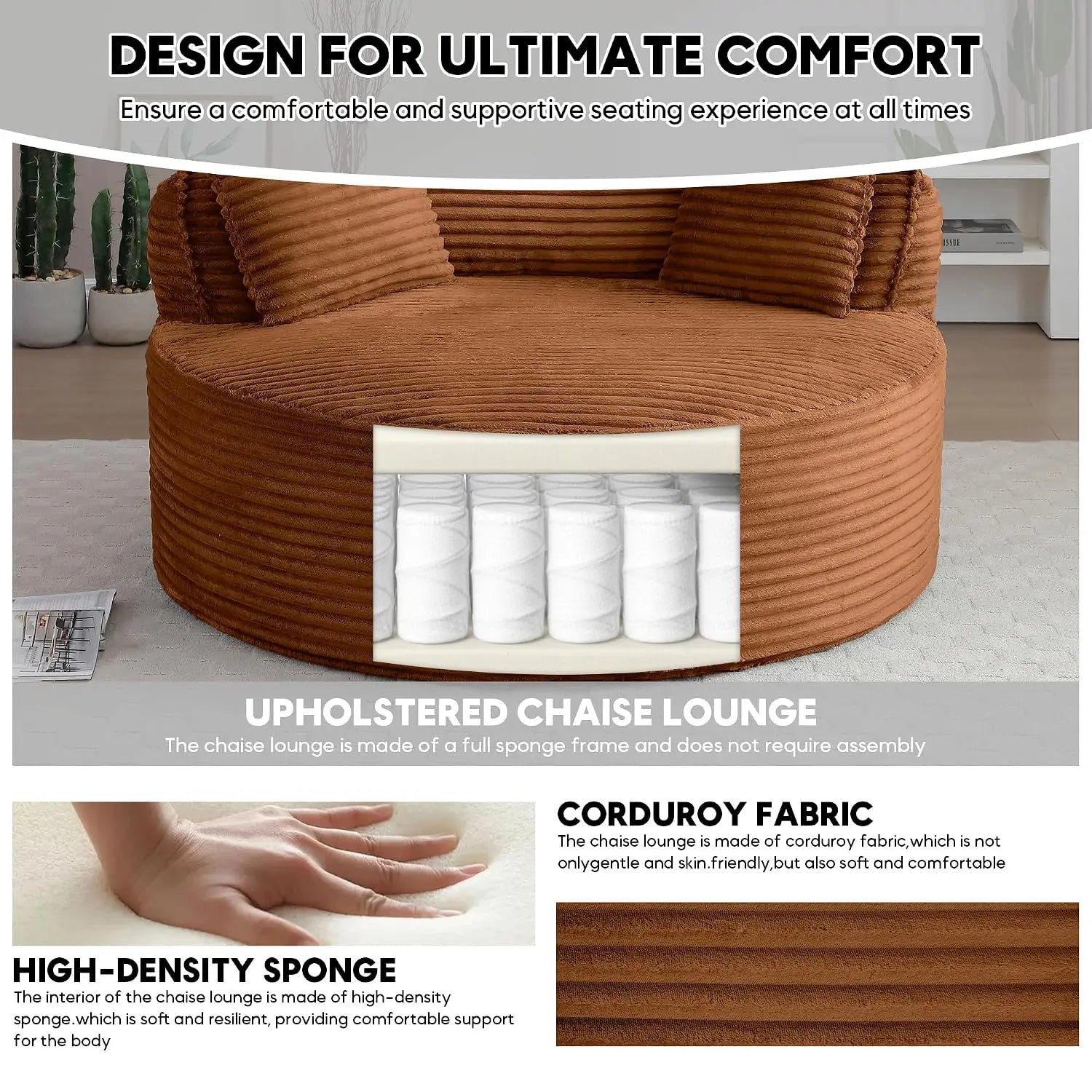 Oversized Round Corduroy Cloud Lounge Chair