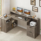 Heritage Farmhouse 62" L-Shaped Executive Desk with Storage & Power Station