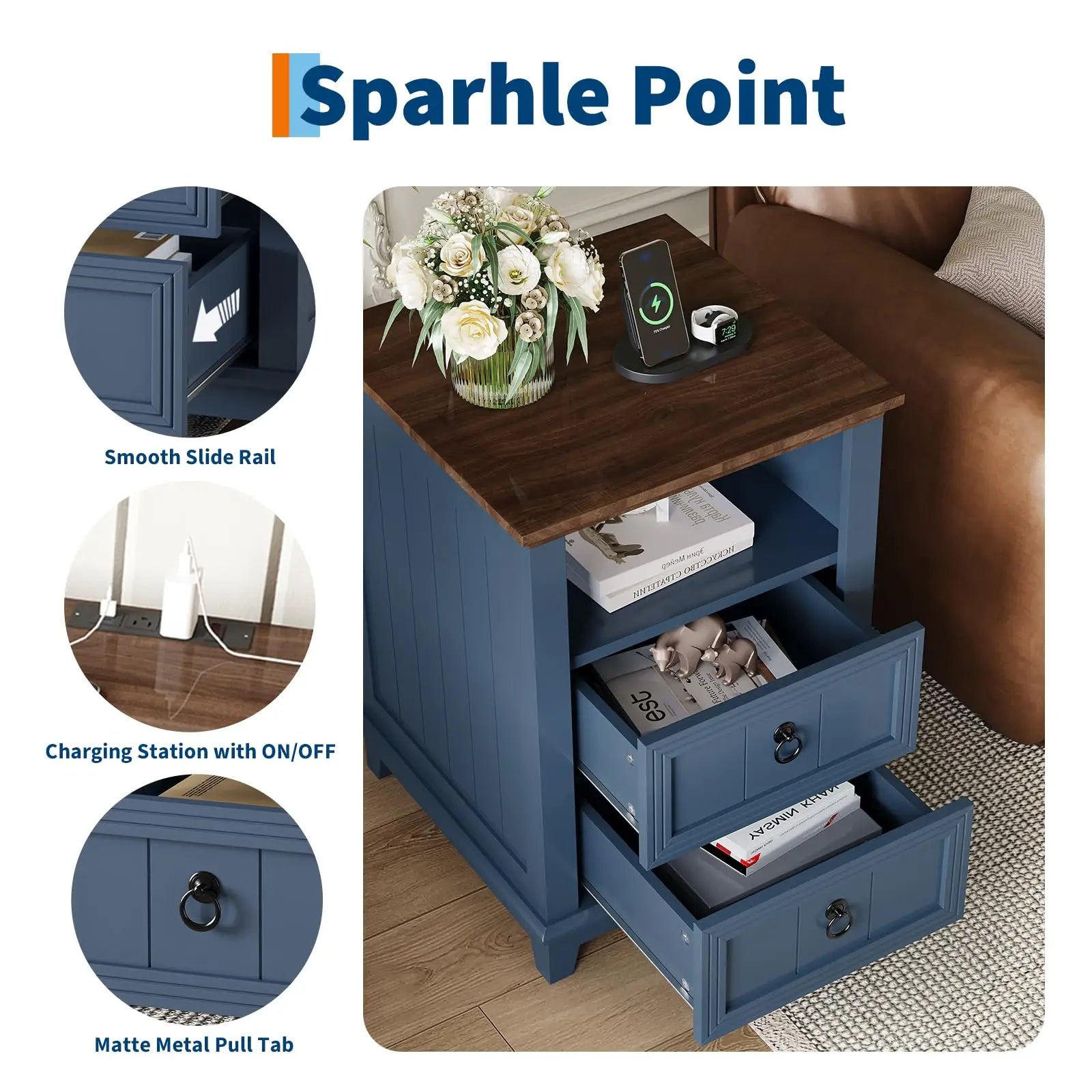 Ridgewood Farmhouse Nightstand with Charging Station