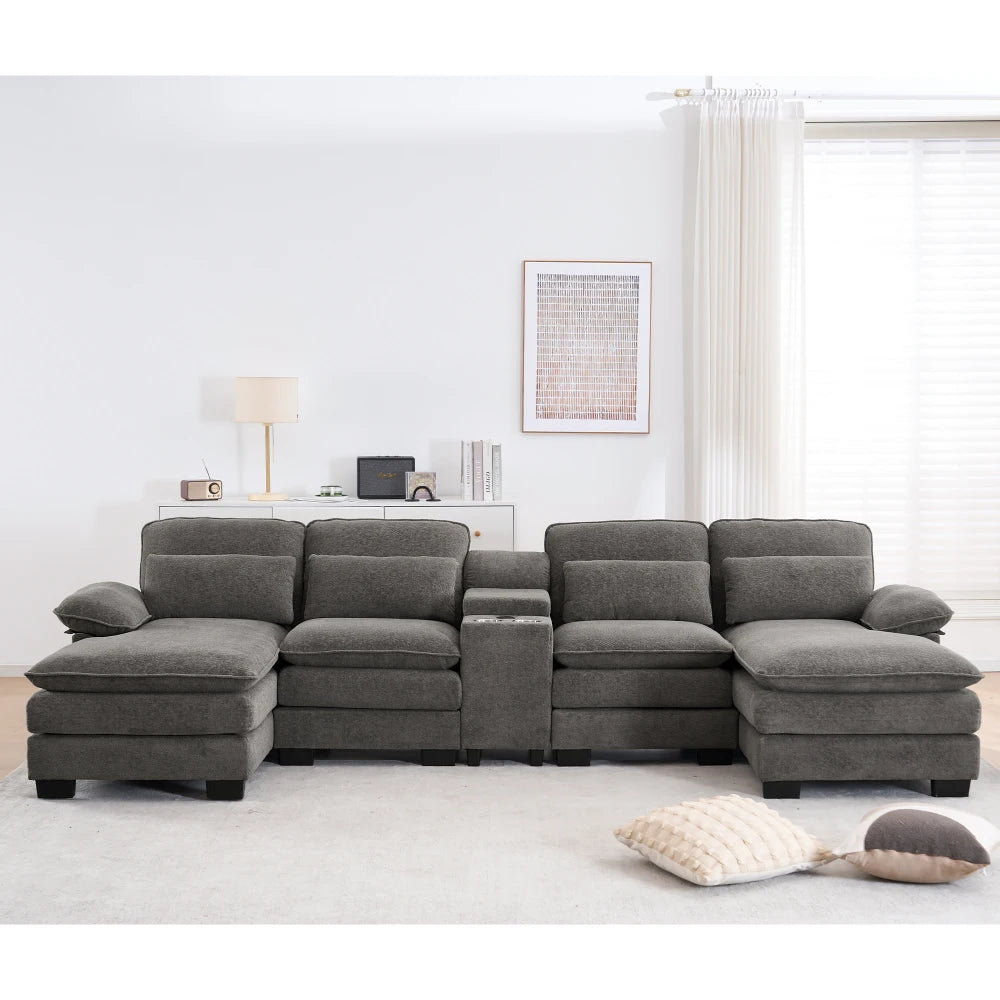 Cloudhaven U-Shaped Chenille Sectional Sofa with Storage – 124 Inch