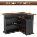 L-Shaped Home Bar Cabinet with Fridge Space, Wine Storage & Solid Wood Countertop