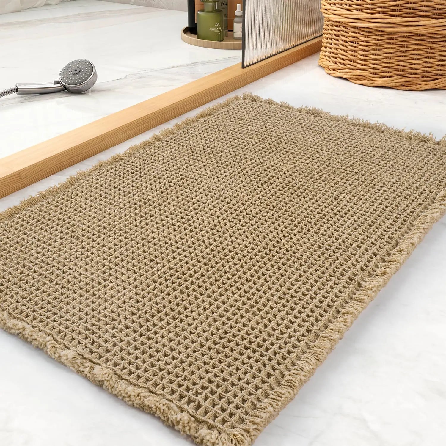 Haven Waffle Tassel Bath Rug Set