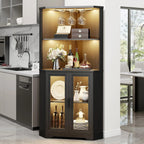 Black Corner Bar Cabinet with LED Lights & Glass Storage