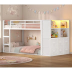 BTHST Bunk Bed Twin Over Twin with 6 Large abric Ders & 4 Wooden Storage Bookshel Organizer, Metal Low Bunk Bed or Kids with LED