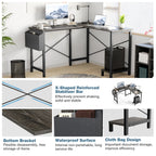 L-Shaped Corner Computer Desk with CPU Shelf & Side Storage