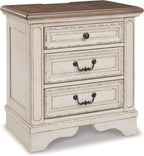 Realyn French Country 3-Drawer Nightstand with Charging Station
