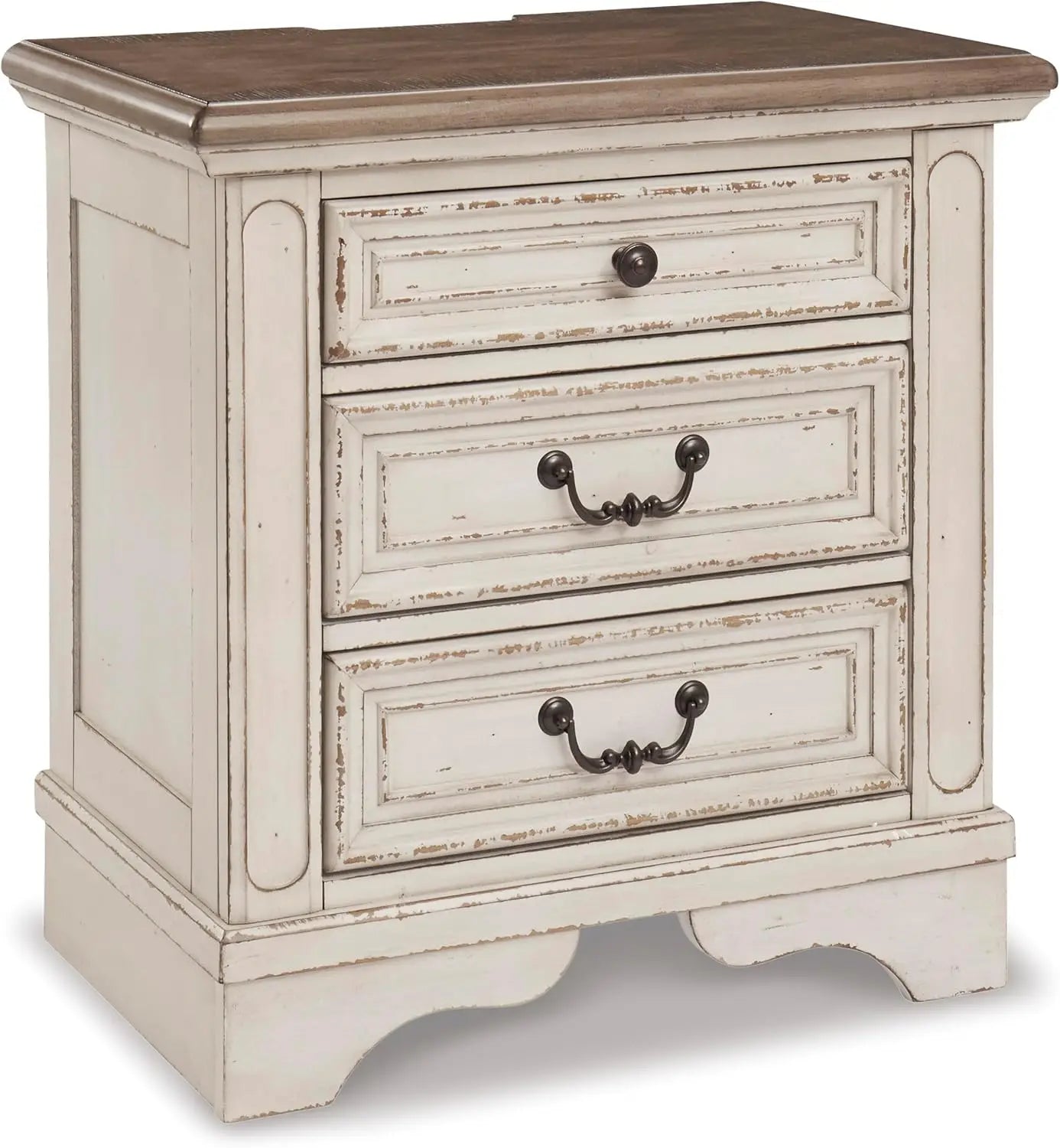 Realyn French Country 3-Drawer Nightstand with Charging Station