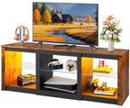 58" Wooden Modern LED TV Console With RGB Lights & Adjustable Glass Shelves Fits 65/70 Inch TV, Custom