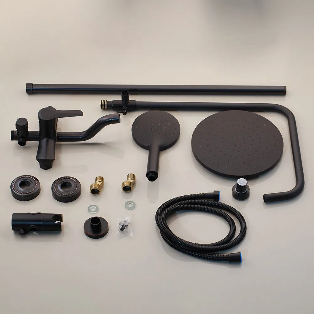 Matte Black Rainfall Shower System with Storage Shelf & Handheld Shower