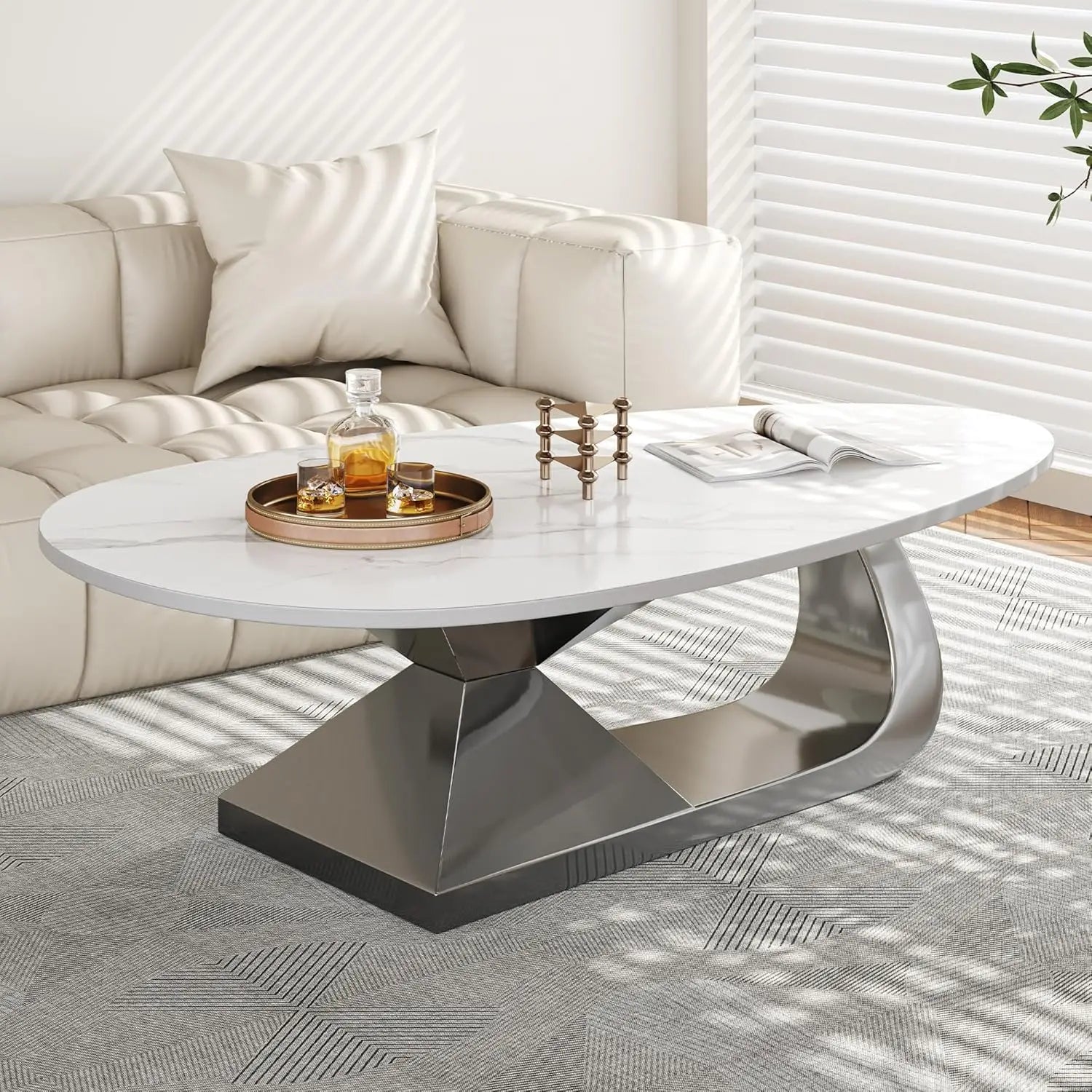 Havencrest Oval Faux Marble Coffee Table