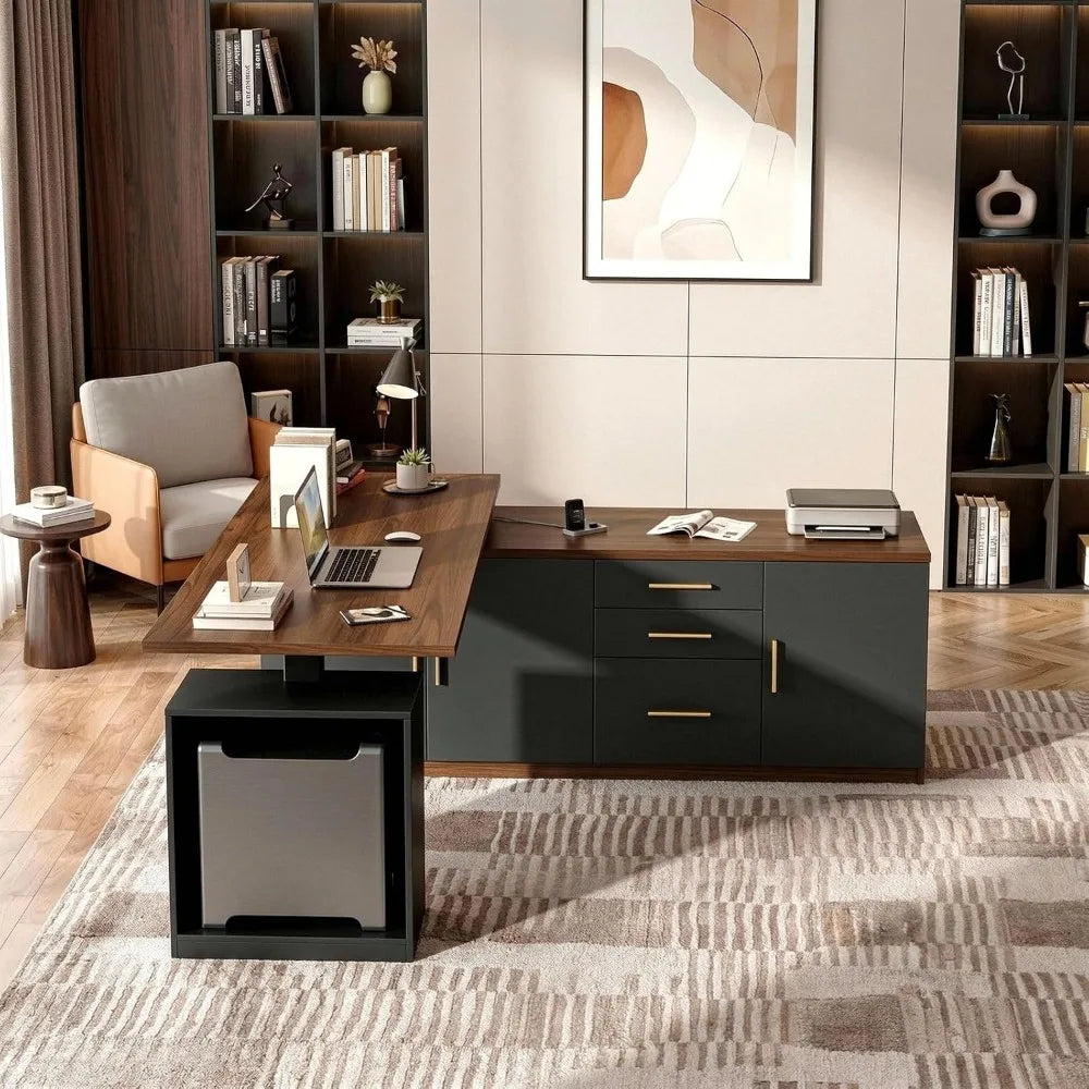 Ashton Executive 67" L-Shaped Electric Standing Desk with Drawers