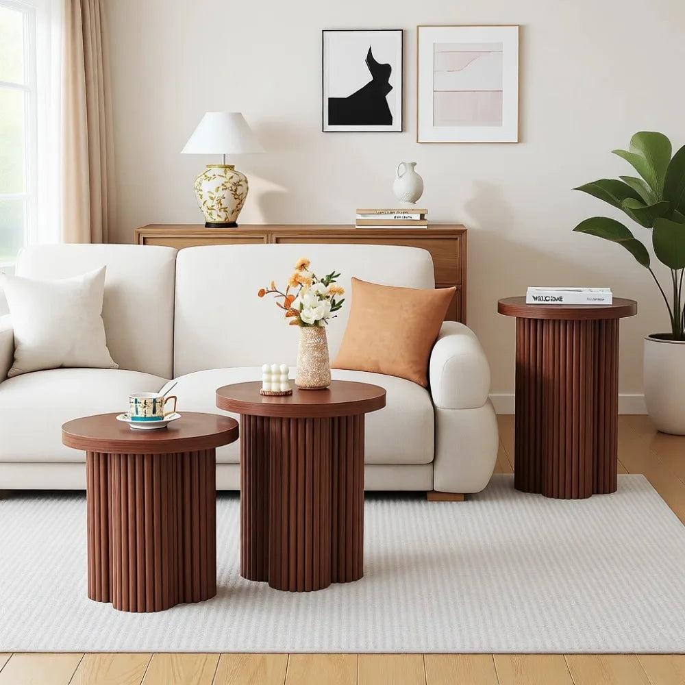 Nesting Coffee Table Set of 3, Mid Century Modern Wooden Accent Tables for Living Room Home Office Small Space