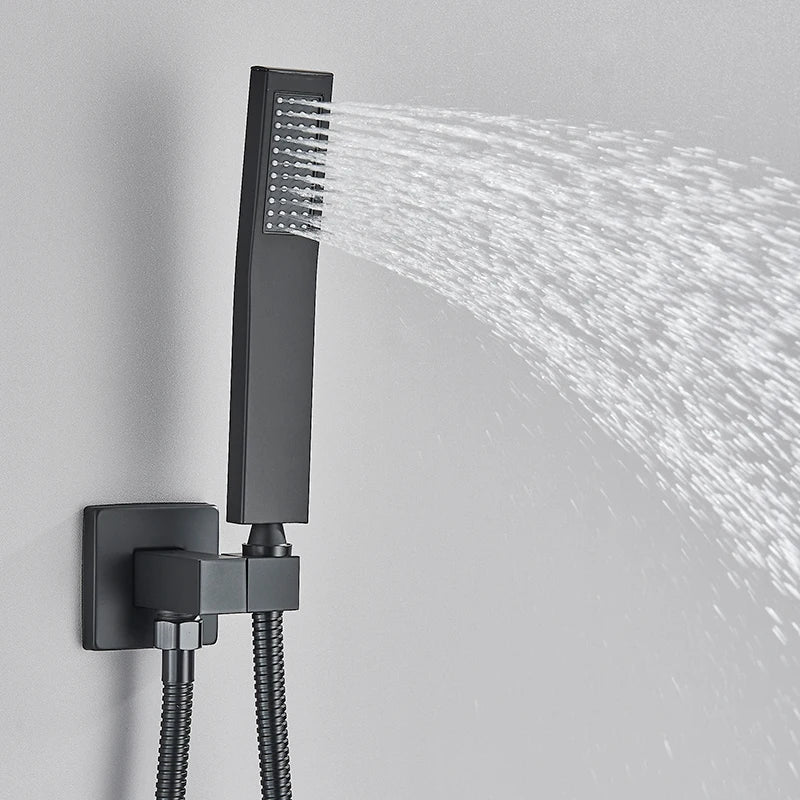 Matte Black Concealed Rainfall & Waterfall Shower System with Tub Spout