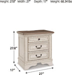 Realyn French Country 3-Drawer Nightstand with Charging Station