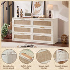 Boho Rattan 6-Drawer Dresser & TV Stand Organizer – 54 Inch