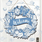 Welcome Wood Door Hanger 12 Inch Large Wooden Flower Sign, Inspirational Wall Porch Art, Summer Fall Front Door Wreath, Indoor