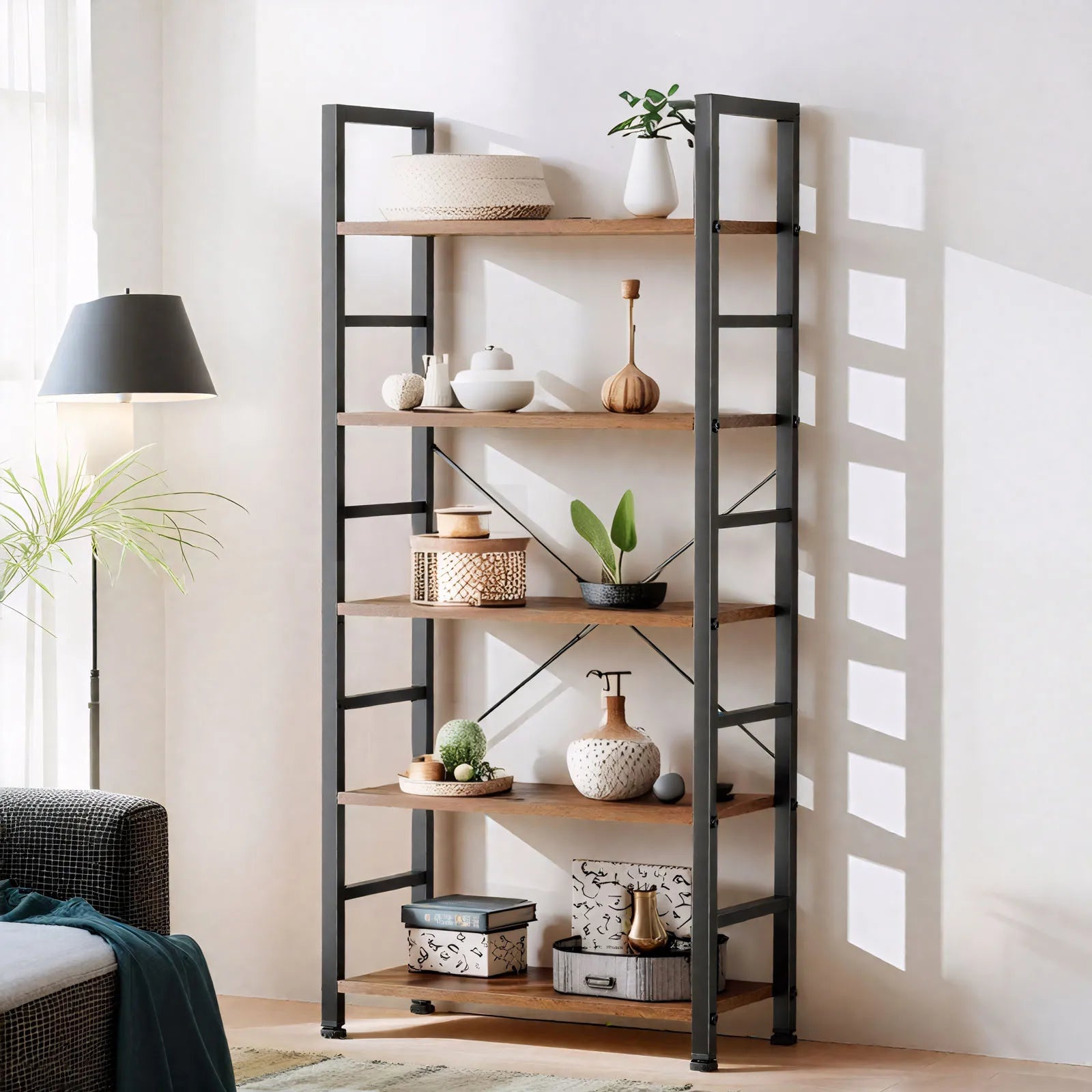 Heritage Loft 5-Tier Industrial Bookshelf & Storage Organizer