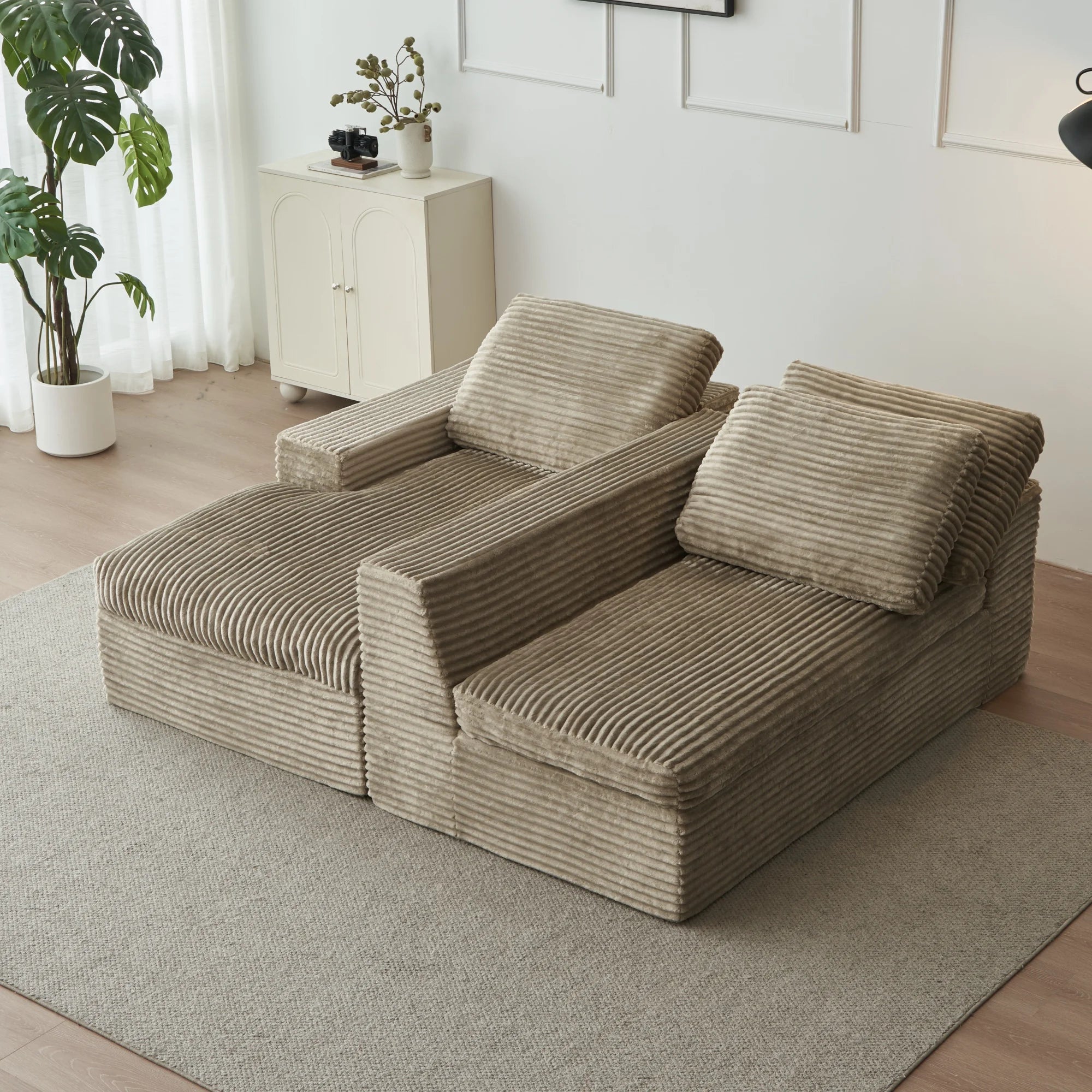104" Modular Sectional Couch with Chaise, Cloud Couch Deep Seat Fluffy Corduroy Sofa Memory Foam Boneless Couches for Living Roo