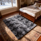 Tie-Dye Dark Gray Plush Shag Area Rug