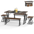 5-Piece Dining Room Set with 2 Benches & 2 Stools, Metal Frame for Small Room