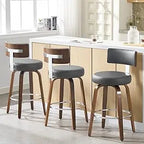 Walnut Crest Swivel Faux Leather Bar Stools