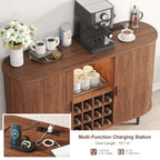 Walnut Wine Bar Cabinet with LED Lights, Wine Rack, Glass Holder & Charging Station - 55.1"