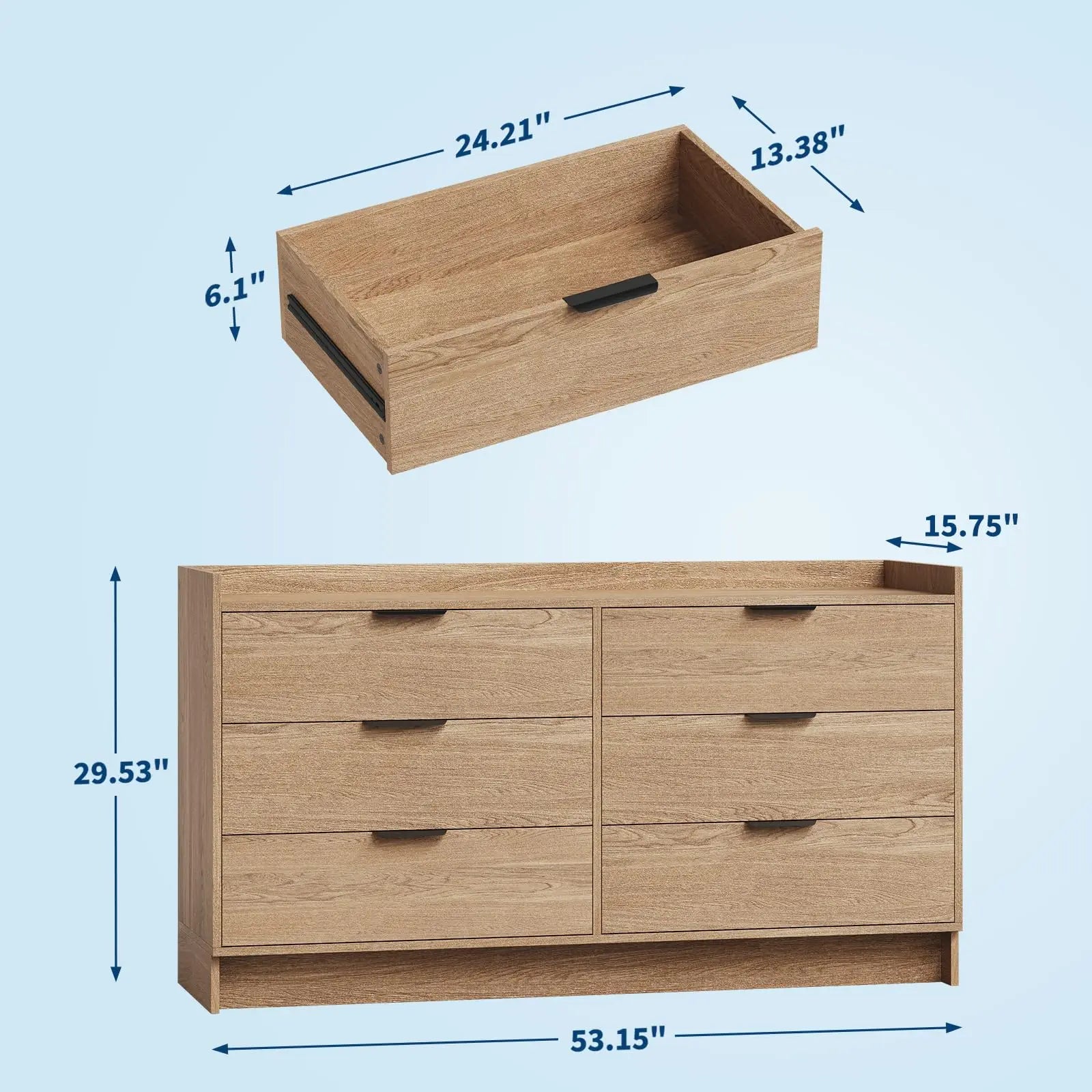 Haven Ridge Farmhouse 6-Drawer Dresser & TV Stand Console – 52.5 Inch