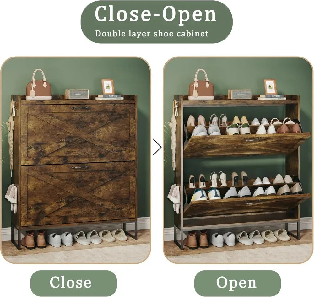 Canyon Grove Rustic Shoe Cabinet with Flip Drawers