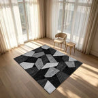 Modern Abstract Geometric Area Rug Black Grey Splicing Block Carpet for Living Room Bedroom Home Decor Floor Mat