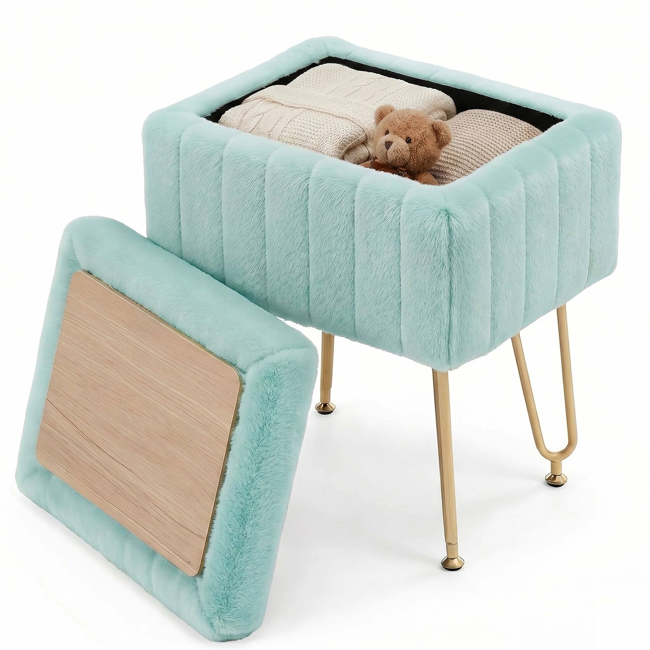 Luna Luxe Faux Fur Storage Ottoman
