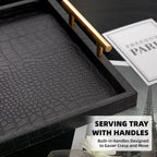Noir Luxe Decorative Serving Tray Set with Gold Handles – 2 Piece